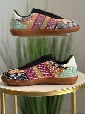 Berness Reainbow Crystal Embellished Colorblock Sneakers - Multicolor